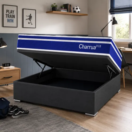 Conjunto Box Ba&uacute;l Charr&uacute;a Ortop&eacute;dico 2 Plazas